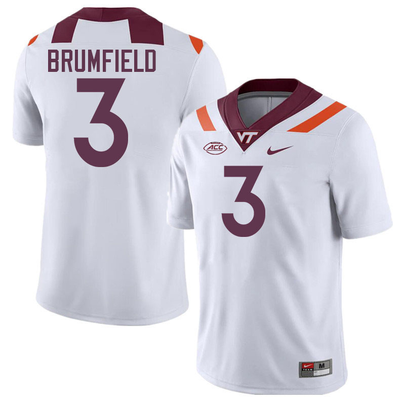 Men #3 Sam Brumfield Virginia Tech Hokies College Football Jerseys Stitched-White